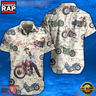 Elvis Presley Biker Us 66 Map Unisex Hawaiian Shirt