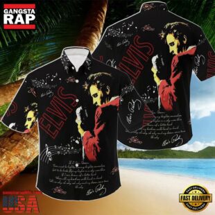 Elvis Presley Black & Red Concert Unisex Hawaiian Shirt