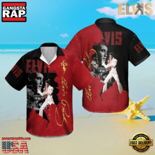 Elvis Presley Shows Red And Black Unisex Hawaiian Shirt