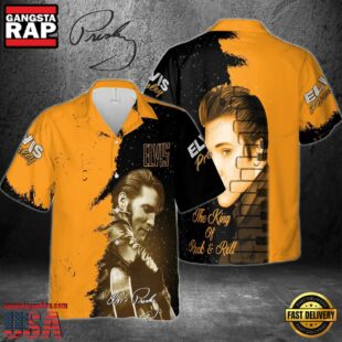 Elvis Presley The King Of Rock And Roll Gold Unisex Hawaiian Shirt