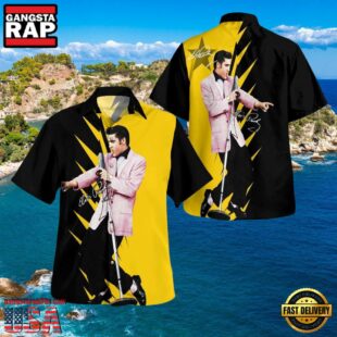 Elvis Presley Yellow And Black Color Unisex Hawaiian Shirt