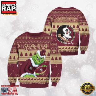 Florida State Seminoles Grinch Custom Name NCAA Ugly Christmas Sweater