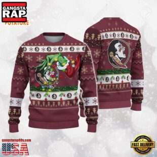 Florida State Seminoles Merry Christmas Grinch Hand NCAA Ugly Christmas Sweater