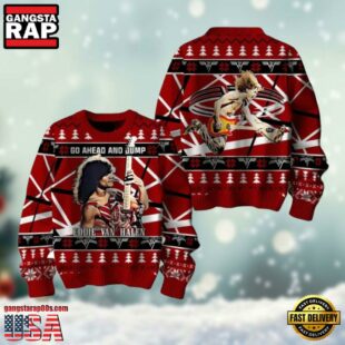 Go Ahead And Jump Eddie Van Halen Ugly Christmas Sweater Red Color