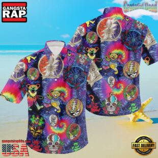 Grateful Dead Bears Tie Die With Skeleton Unisex Hawaiian Shirt