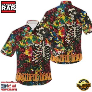 Grateful Dead Colors skeleton With Rose Unisex Hawaiian Shirt