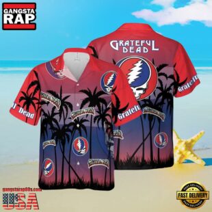 Grateful Dead Red & Purple Sunset Palm Trees Unisex Hawaiian Shirt