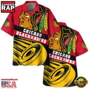 Ice Hockey Puck Chicago Blackhawks National Hockey League NHL Hawaiian Shirt