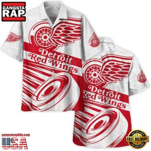 Ice Hockey Puck Detroit Red Wings National Hockey League NHL Hawaiian Shirt