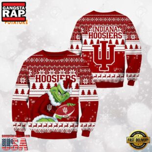 Indiana Hoosiers Grinch Custom Name NCAA Ugly Christmas Sweater