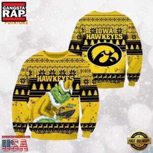 Iowa Hawkeyes Grinch Custom Name NCAA Ugly Christmas Sweater