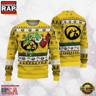 Iowa Hawkeyes Merry Christmas Grinch Hand NCAA Ugly Christmas Sweater