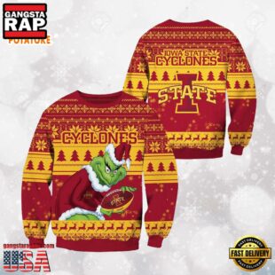 Iowa State Cyclones Grinch Custom Name NCAA Ugly Christmas Sweater