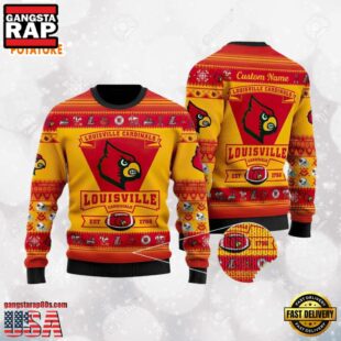 Louisville Cardinals Football Team Logo Custom NCAA Ugly Christmas Sweater