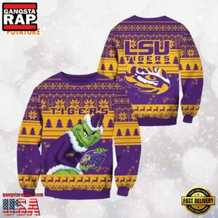 LSU Tigers Grinch Custom Name NCAA Ugly Christmas Sweater