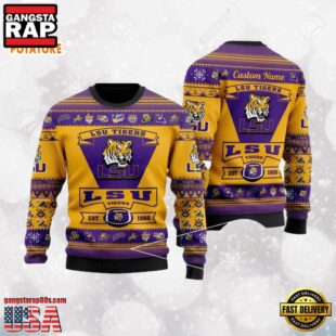 LSU Tigers Logo Custom Name For Football Fans NCAA Ugly Christmas Sweater