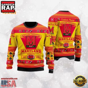 Maryland Terrapins Logo Custom Name For Football Fans NCAA Ugly Christmas Sweater