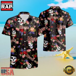 Misfits Band Skull & Floral Print Hawaiian Shirt