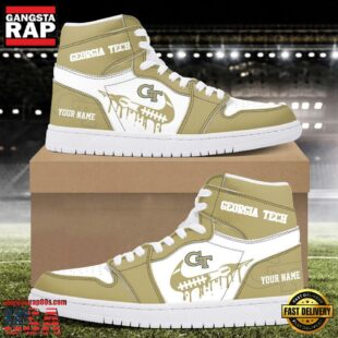 NCAA Georgia Tech Yellow Jackets Grunge Style Custom Air Jordan 1 Shoes