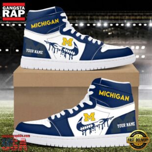 NCAA Michigan Wolverines Grunge Style Custom Air Jordan 1 Shoes