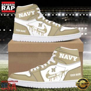 NCAA Navy Midshipmen Grunge Style Custom Air Jordan 1 Shoes