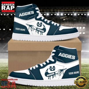 NCAA Utah State Aggies Grunge Style Custom Air Jordan 1 Shoes