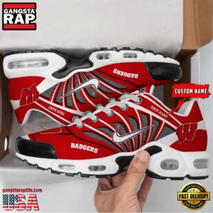 NCAA Wisconsin Badgers Sport Football Logo Custom Air Max Plus Shoes