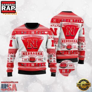 Nebraska Cornhuskers Football Team Logo Custom NCAA Ugly Christmas Sweater