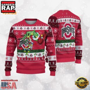 Ohio State Buckeyes Merry Christmas Grinch Hand NCAA Ugly Christmas Sweater