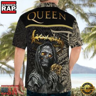 Queen Band Skull Hold Style Short-Sleeve Hawaiian Shirt