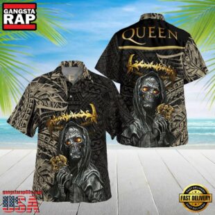 Queen Band Skull Hold Style Short-Sleeve Hawaiian Shirt