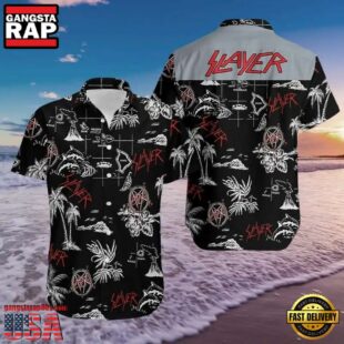 Slayer Music Band Black - White Tropical 3D Print Hawaiian Shirt