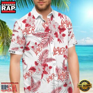 Slayer Music Band Red - White Floral 3D Print Hawaiian Shirt