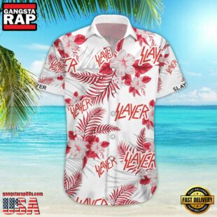 Slayer Music Band Red - White Floral 3D Print Hawaiian Shirt