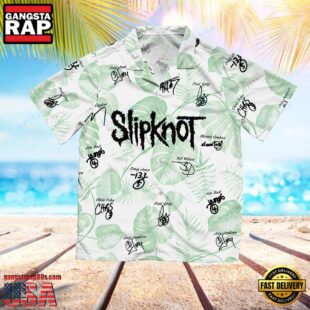 Slipknot Rock Band Autographed Green Palm Summer Hawaiian Shirt