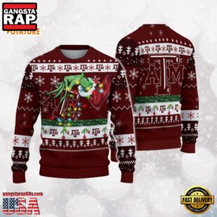 Texas A_M Aggies Merry Christmas Grinch Hand NCAA Ugly Christmas Sweater