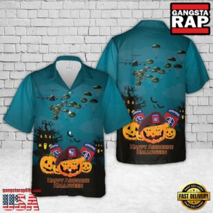 US Army Paratroopers With The 82nd Airborne Division Parachute Halloween Hawaiian Shirt 1