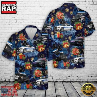 US Police Cars Blue Line Christmas Tree Hawaiian Shirt