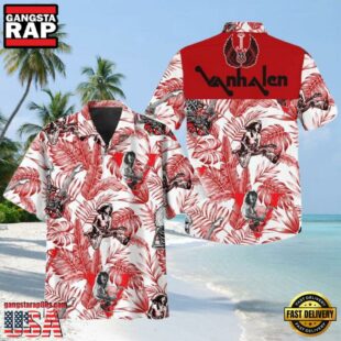 Van Halen Music Band With Guitar Red Color Hawaiian Shirt