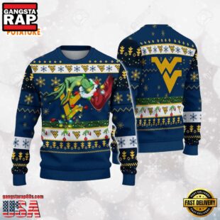 West Virginia Mountaineers Merry Christmas Grinch Hand NCAA Ugly Christmas Sweater