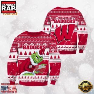 Wisconsin Badgers Grinch Custom Name NCAA Ugly Christmas Sweater