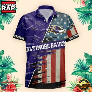 Baltimore Ravens US Flag Pattern Hawaiian Shirt