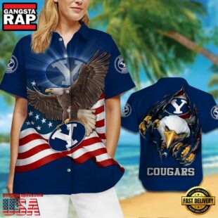 BYU Cougars Eagle US Flag Hawaiian Shirt