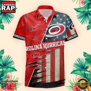 Carolina Hurricanes US Flag Pattern Hawaiian Shirt