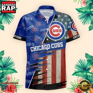 Chicago Cubs US Flag Pattern Hawaiian Shirt