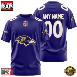 Custom Name And Number Baltimore Ravens NFL Team Sport 3D T-Shirt