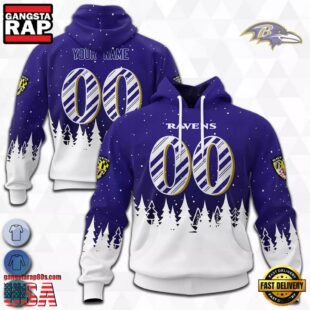 Custom Name And Number NFL Baltimore Ravens Christmas Spirit All Over Print Hoodie Shirt