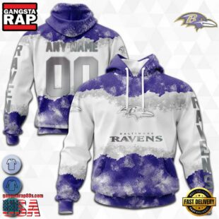 Custom Name And Number NFL Baltimore Ravens Color Christmas 3D Hoodie Shirt