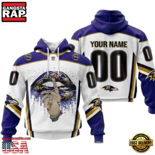 Custom Name And Number NFL Baltimore Ravens Lips All Over Print Hoodie