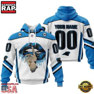 Custom Name And Number NFL Carolina Panthers Lips All Over Print Hoodie